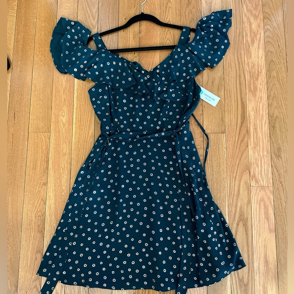 Teal Polka Dot Off-Shoulder Dress